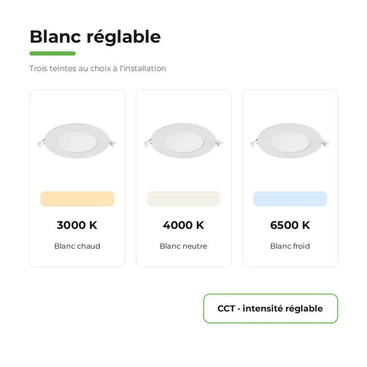 Downlight Dalle LED Ronde Ø128mm 6W Dimmable Blanc CCT – variantes