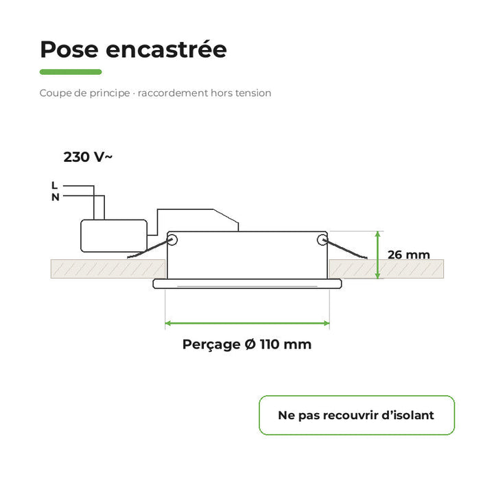 Downlight Dalle LED Ronde Ø128mm 6W Dimmable Blanc CCT - Pack de 10 – raccordement