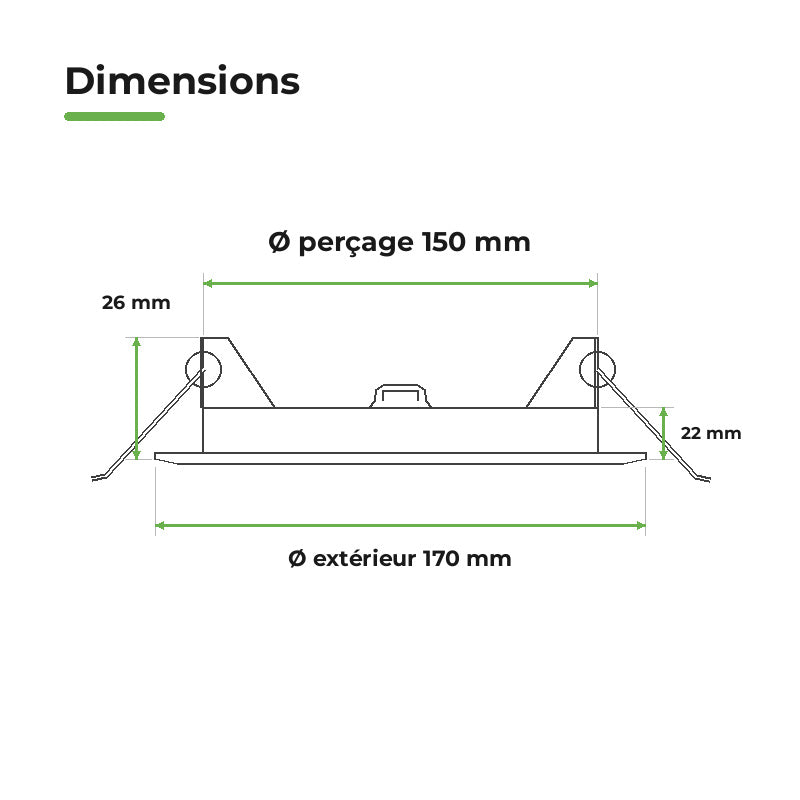 Downlight Dalle LED Ronde Ø170mm 12W Dimmable Blanc CCT – dimensions