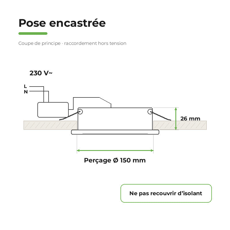 Downlight Dalle LED Ronde Ø170mm 12W Dimmable Blanc CCT – raccordement