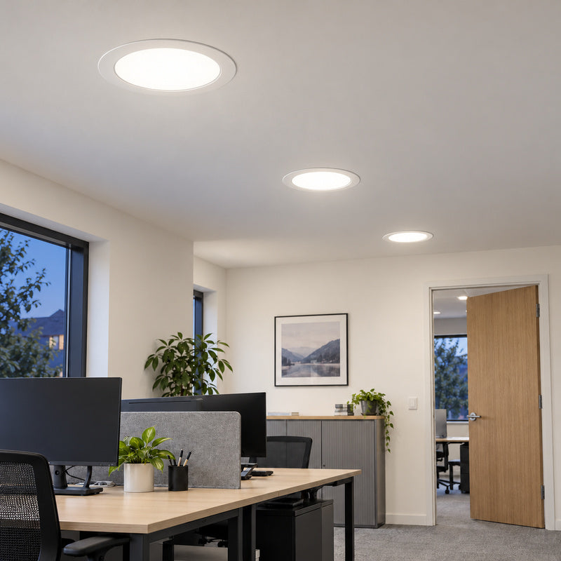 Downlight Dalle LED Ronde Ø229mm 18W Dimmable Blanc CCT - Pack de 10 – rendu allumé