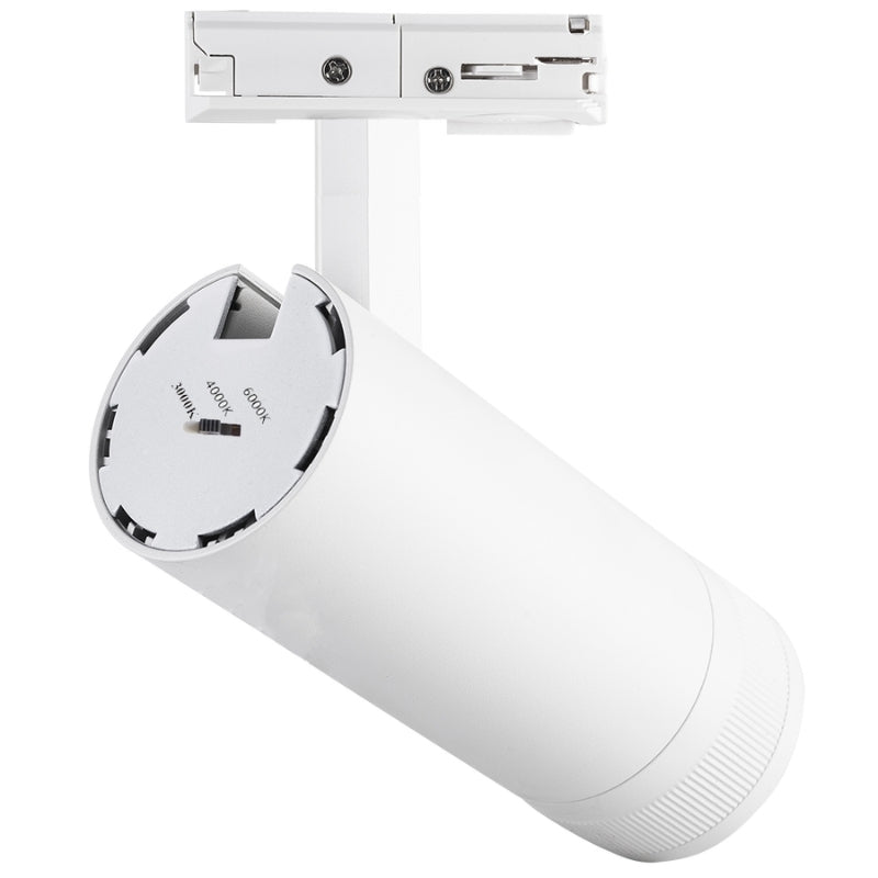 Spot LED sur Rail Blanc Angle Ajustable Monophasé 30W 15-60° CCT TRIAC Dimmable