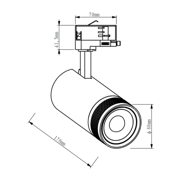 Spot LED sur Rail Noir Angle Ajustable Triphasé 30W 15-60° CCT TRIAC Dimmable