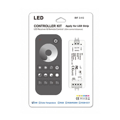 Kit Contrôleur LED Monocouleur RF 5-36V DC Max 8A avec Télécommande - Noir