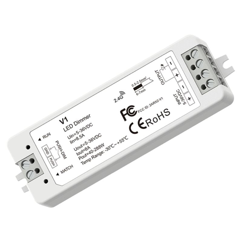 Kit Contrôleur LED Monocouleur RF 5-36V DC Max 8A avec Télécommande - Blanc