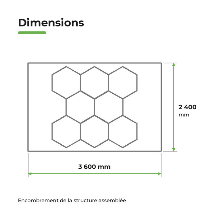 Kit Pro Frame 8 Hexagones avec Cadre Éclairage LED Hexagonal 387,5W 110lm/W