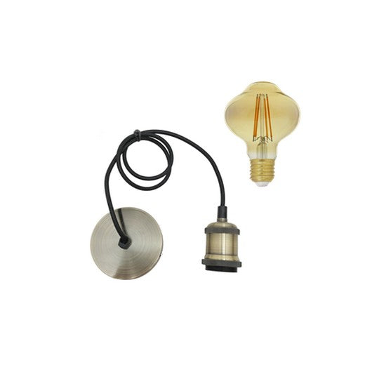 Kit Suspension Luminaire Bronze avec Ampoule E27 LED Filament 8W