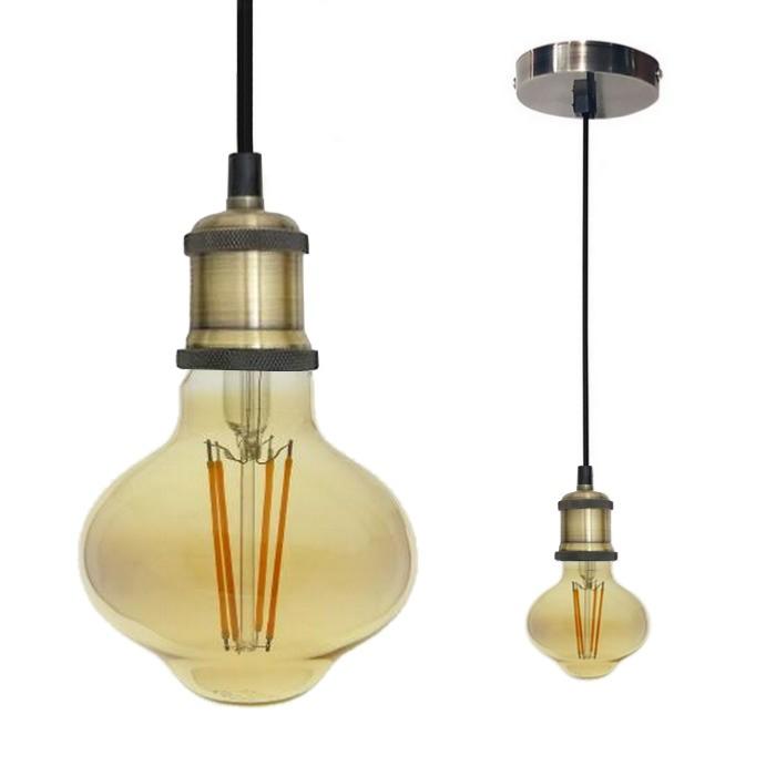 Kit Suspension Luminaire Bronze avec Ampoule E27 LED Filament 8W