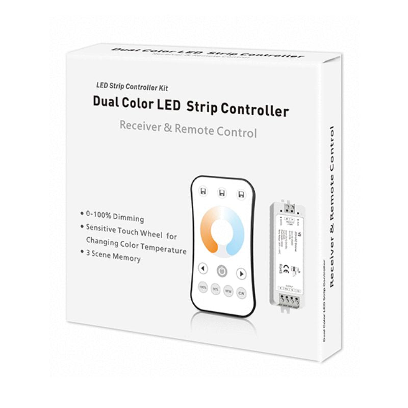Kit Contrôleur LED CCT RF 12-24V DC Max 10A avec Télécommande - Blanc