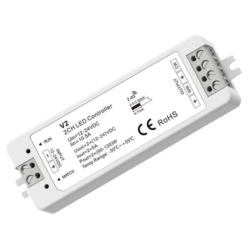 Kit Contrôleur LED CCT RF 12-24V DC Max 10A avec Télécommande - Blanc