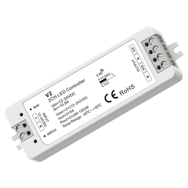 Kit Contrôleur LED CCT RF 12-24V DC Max 10A avec Télécommande - Blanc