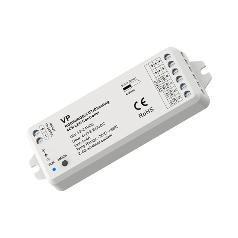 Kit Contrôleur LED RGBW RF 12-24V DC avec Télécommande - Blanc