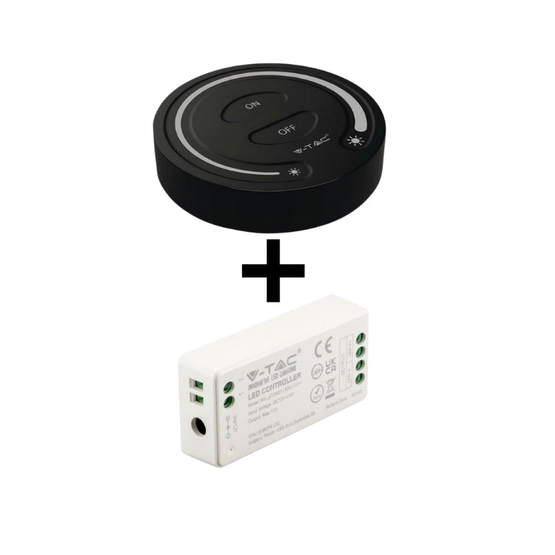 Kit Contrôleur RF 12/24V + Variateur tactile Rond Noir Monochrome