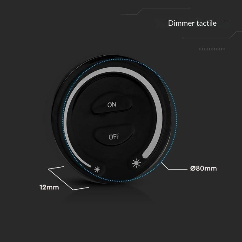 Kit Contrôleur RF 12/24V + Variateur tactile Rond Noir Monochrome