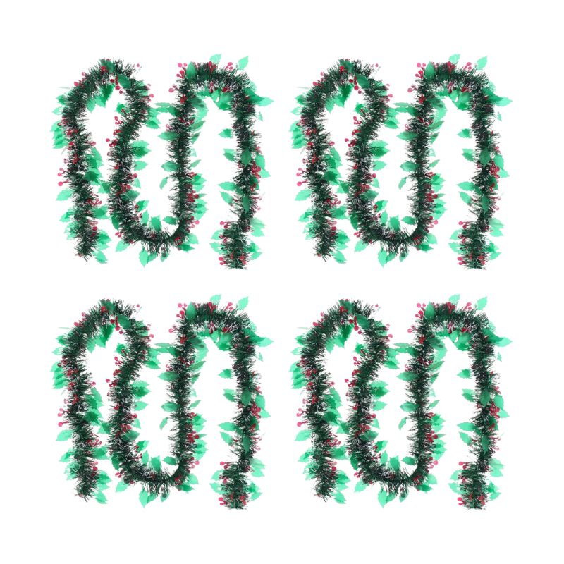 Guirlande de Noël décorée 2m Houx et Baies (Lot de 4)