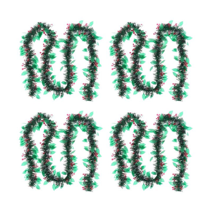 Guirlande de Noël décorée 2m Houx et Baies (Lot de 4)