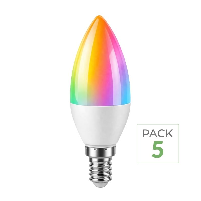 Pack de  5 - Ampoule LED Connectée Wifi E14 5.5W RGBW C37