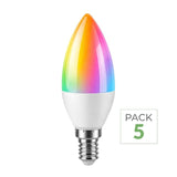 Pack de  5 - Ampoule LED Connectée Wifi E14 5.5W RGBW C37