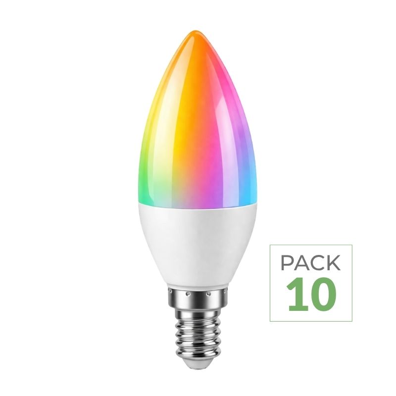 Pack de  10 - Ampoule LED Connectée Wifi E14 5.5W RGBW C37