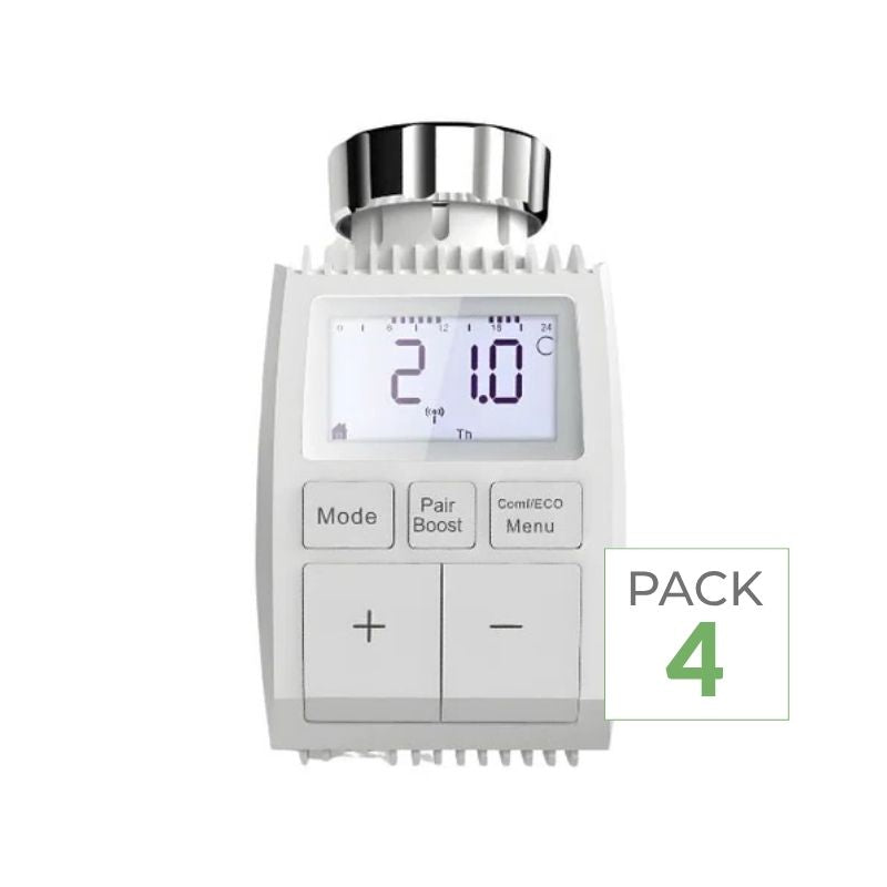 Pack de  4 - Tête Thermostatique Connectée Universelle avec Ecran LCD