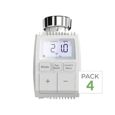 Pack de  4 - Tête Thermostatique Connectée Universelle avec Ecran LCD