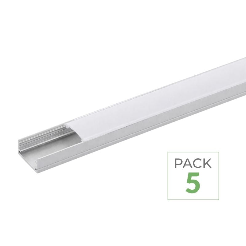 Pack de  5 - Profilé Aluminium pour Ruban LED Couvercle Blanc Opaque