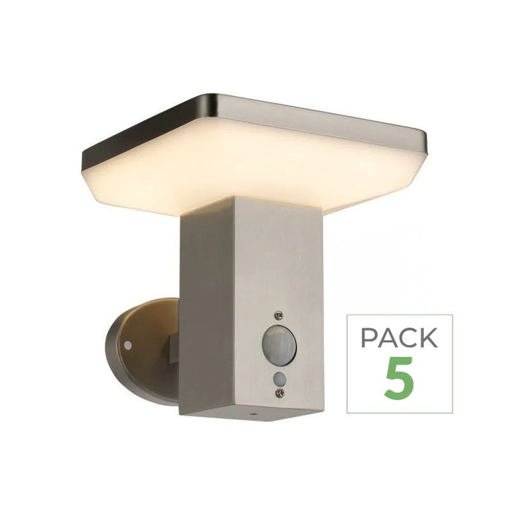 Solar LED -wand LED 4.4W IP44 vierkant met aluminiumdetector (pakket van 5)