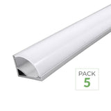 Profilé Aluminium Angle pour Bandeau LED Couvercle Blanc Opaque (Pack de 5)