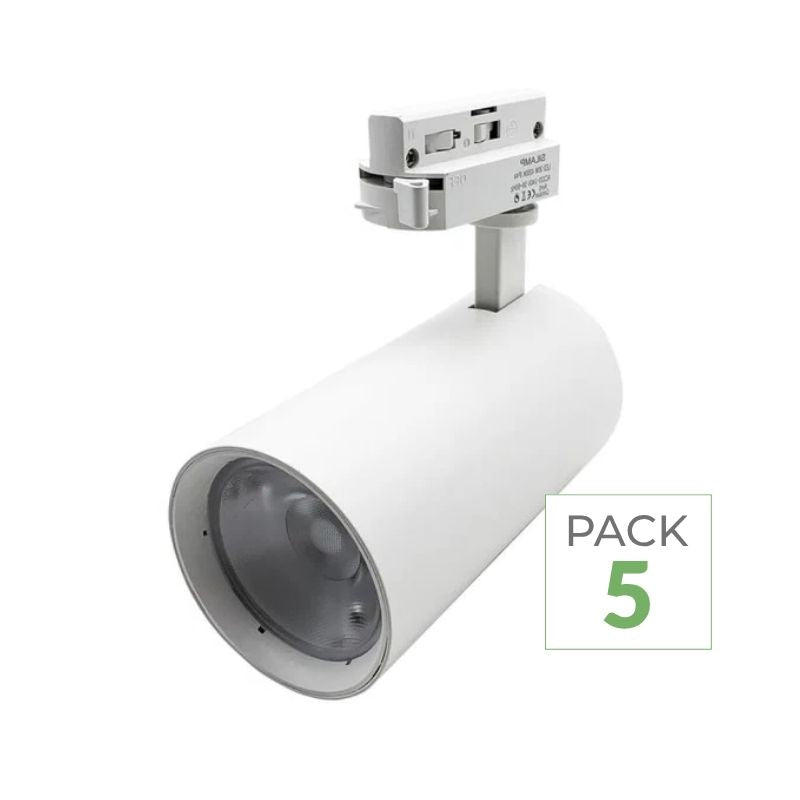 Pack de 5 - Spot LED sur Rail 30W 45° Monophasé