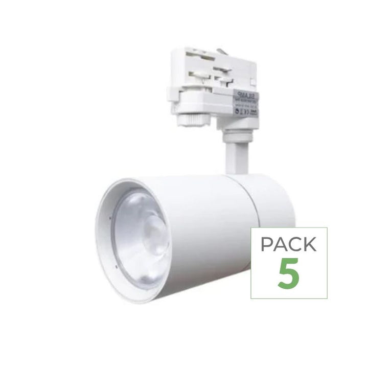 Pack de 5 - Spot LED sur Rail 30W 80° Triphasé Blanc