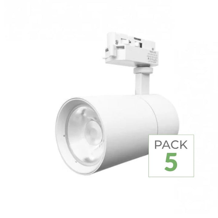 Pack de 5 - Spot LED sur Rail 30W 80° Compact Monophasé