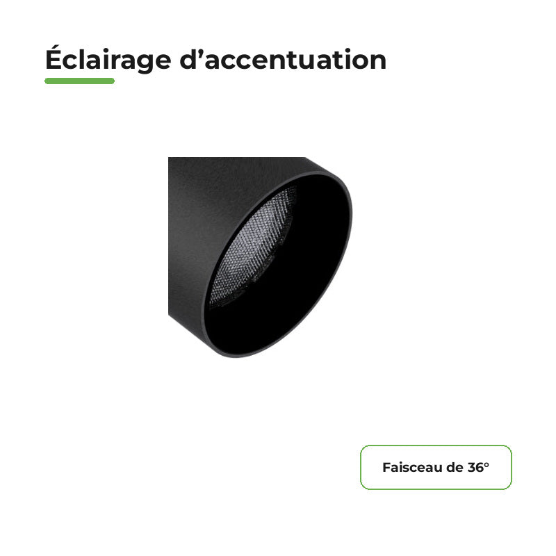 Spot LED sur Rail Noir Monophasé 24W 36° TRIAC Dimmable