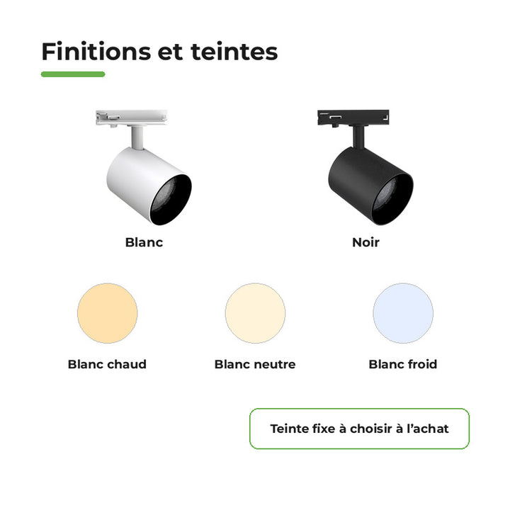 Pack 10 Spot LED sur Rail Monophasé 24W Dimmable TRIAC 36° Noir