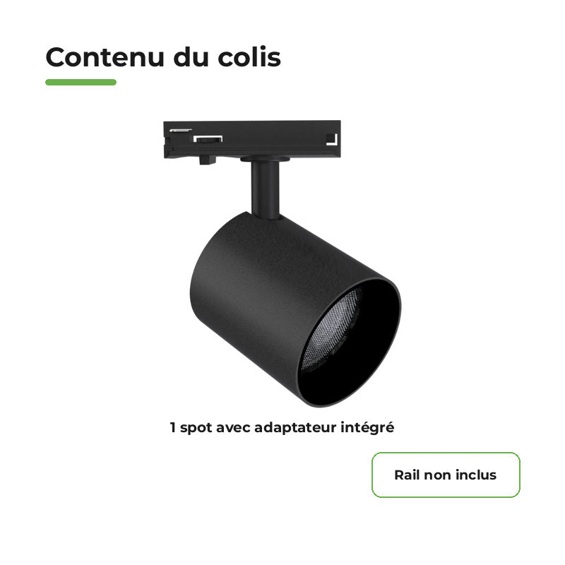 Foco LED en Riel Negro Monofásico 24W 36° TRIAC Regulable