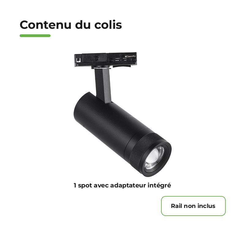 Spot LED sur Rail Noir Angle Ajustable Monophasé 30W 15-60° CCT TRIAC Dimmable - 3000K/4000K/6000K