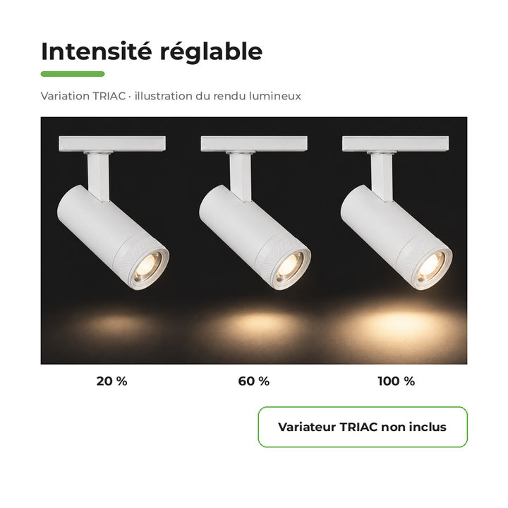 Foco LED en Riel Blanco Ángulo Ajustable Monofásico 30W 15-60° CCT TRIAC Regulable