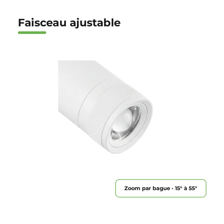 Foco LED en Riel Blanco Ángulo Ajustable Monofásico 30W 15-60° CCT TRIAC Regulable