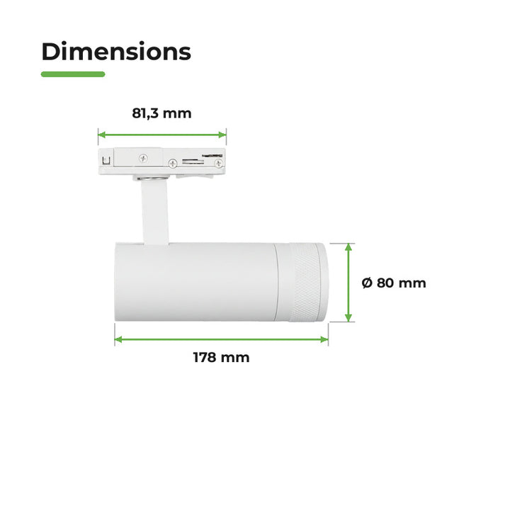 Foco LED en Riel Blanco Ángulo Ajustable Monofásico 30W 15-60° CCT TRIAC Regulable