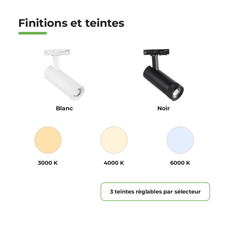 Foco LED en Riel Blanco Ángulo Ajustable Monofásico 30W 15-60° CCT TRIAC Regulable