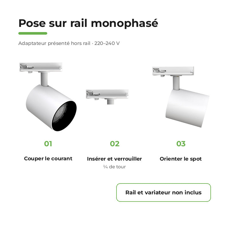 Pack 10 Spot LED sur Rail Monophasé 24W Dimmable TRIAC 36° Blanc