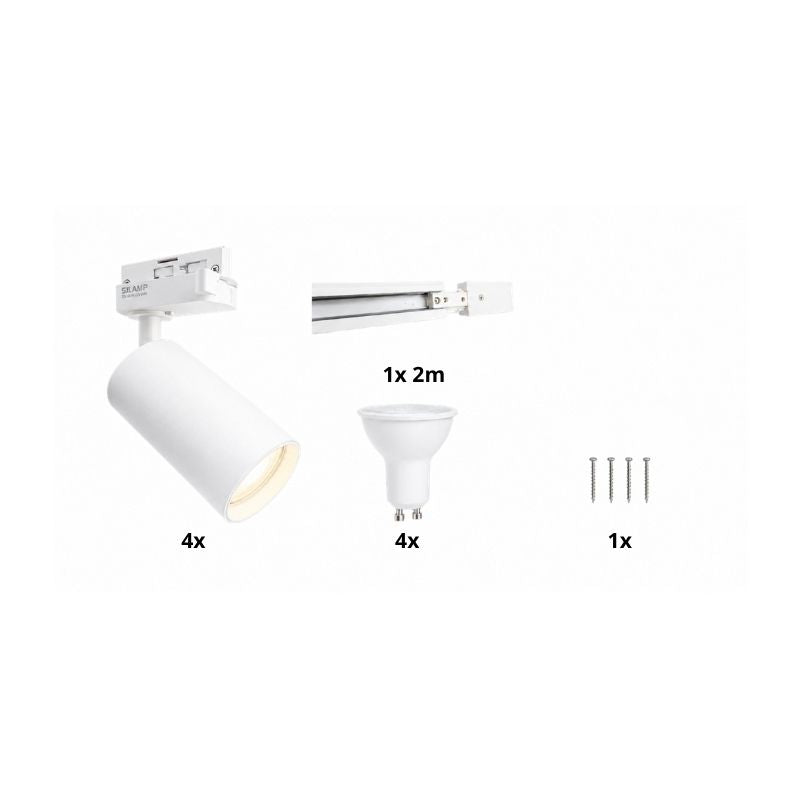 Contenu du kit rail LED monophasé blanc 200 cm avec 4 spots GU10