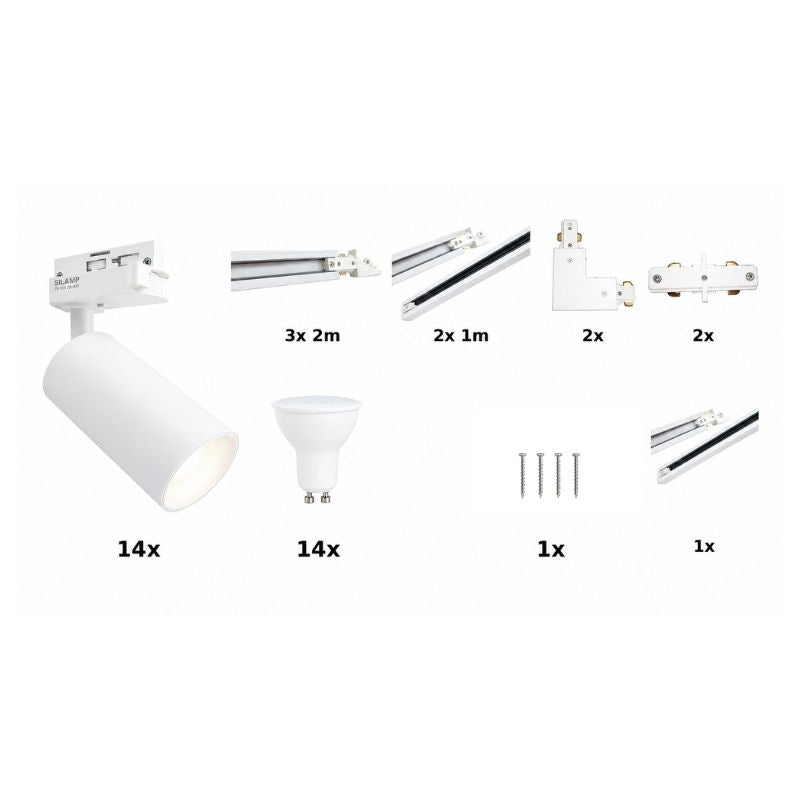 Contenu du kit rail LED monophasé en U blanc 800 cm avec 14 spots GU10