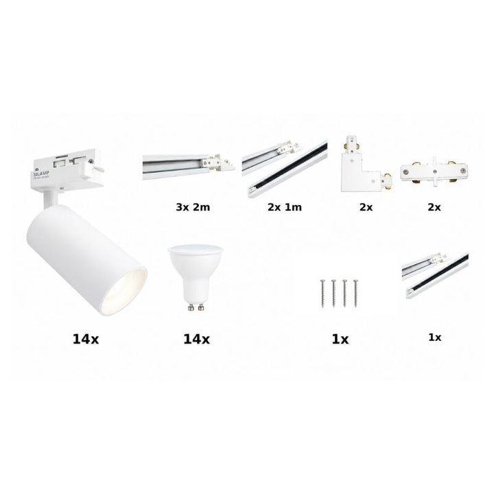 Contenu du kit rail LED monophasé en U blanc 800 cm avec 14 spots GU10