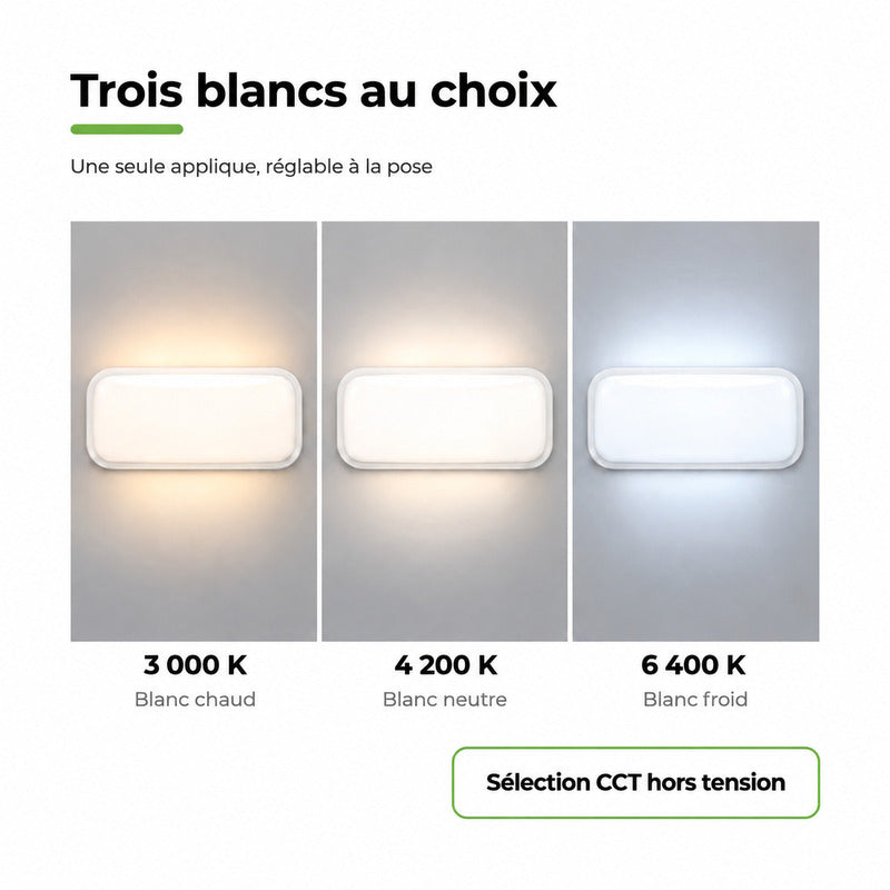 Applique LED Murale 20W Rectangulaire CCT IP65 - 3000K/4200K/6400K