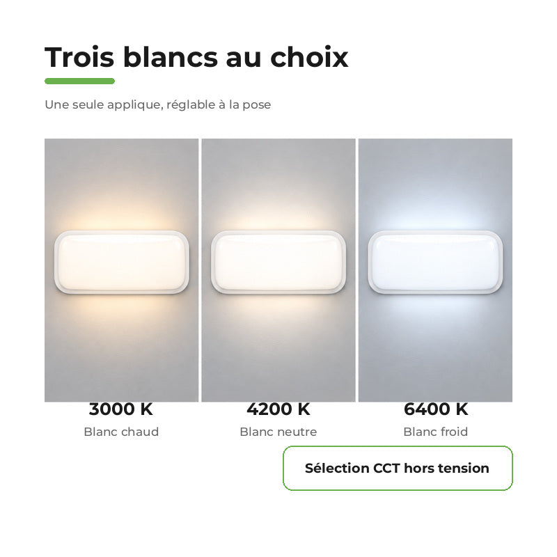 Applique LED Murale 20W Rectangulaire CCT IP65 - 3000K/4200K/6400K