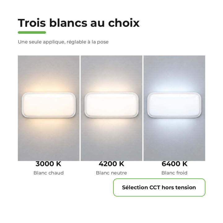 Applique LED Murale 20W Rectangulaire CCT IP65 - 3000K/4200K/6400K