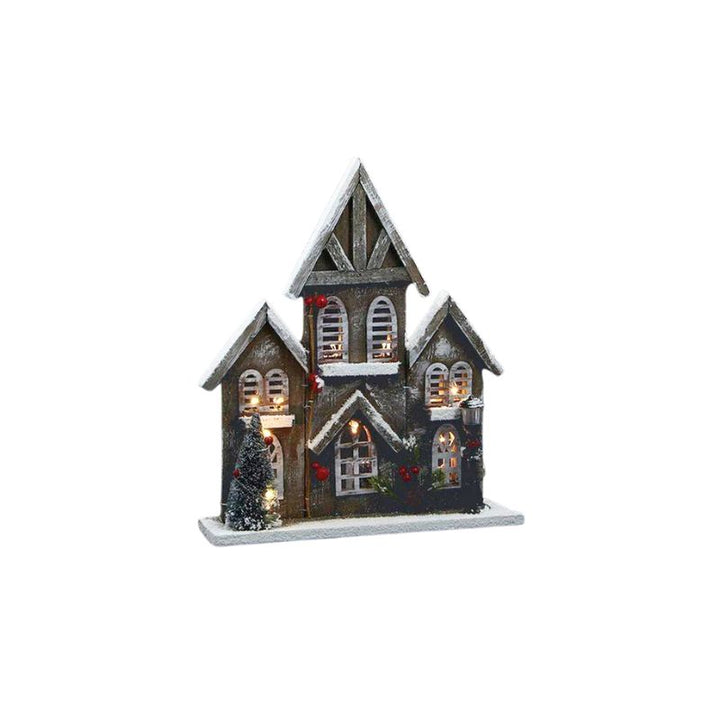 Gray snow -capped wooden house 36cm