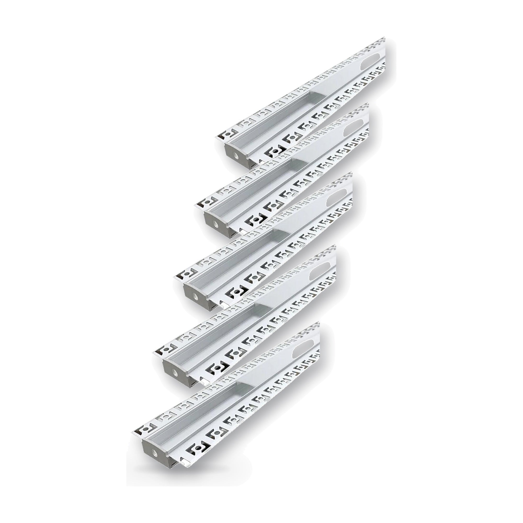 Profilé Aluminium encastré 2m pour Ruban LED Double Couvercle Blanc Opaque - Pack de 5