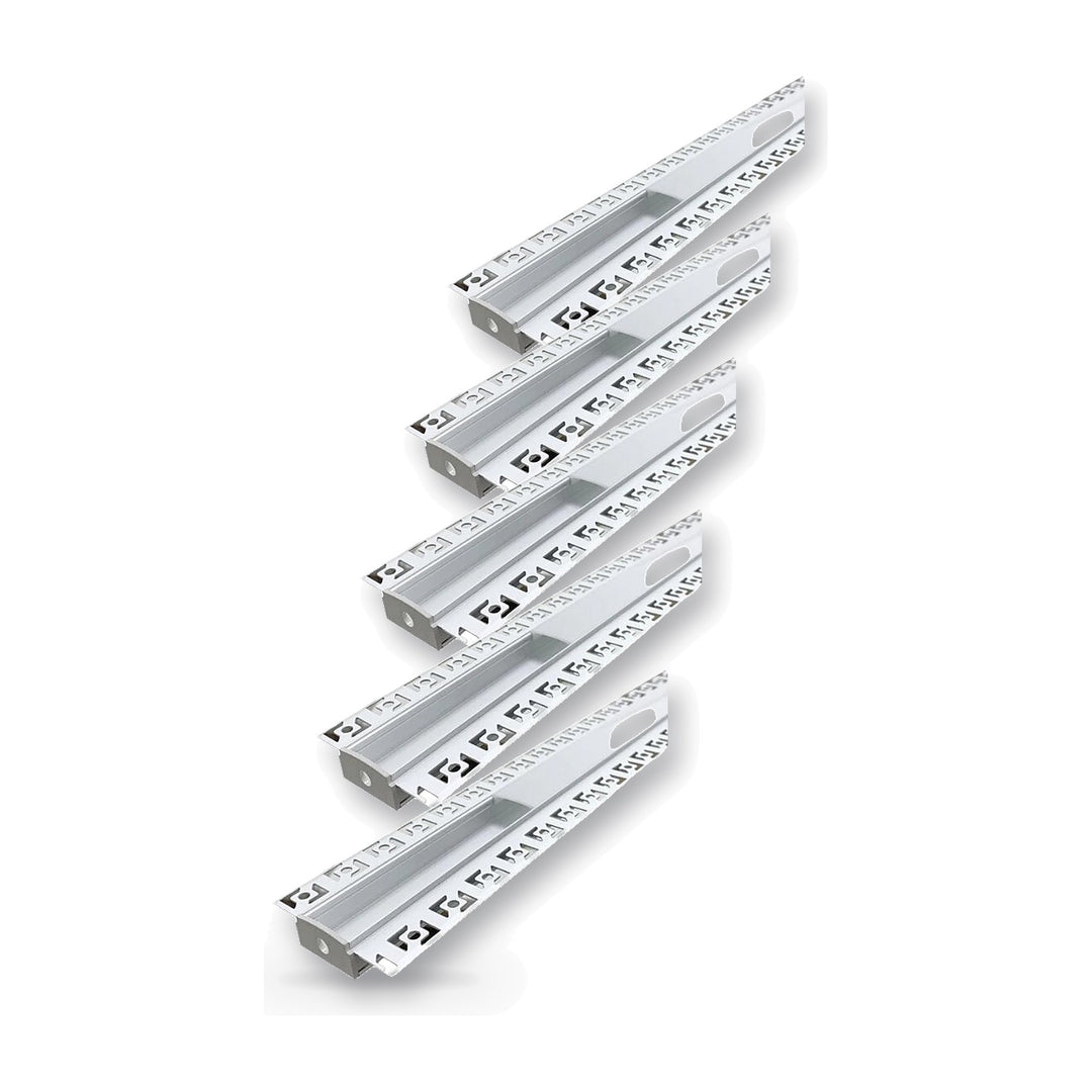 Profilé Aluminium encastré 2m pour Ruban LED Double Couvercle Blanc Opaque - Pack de 5