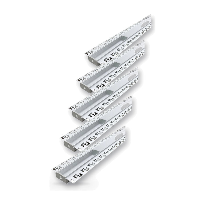 Profilé Aluminium encastré 2m pour Ruban LED Double Couvercle Blanc Opaque - Pack de 5